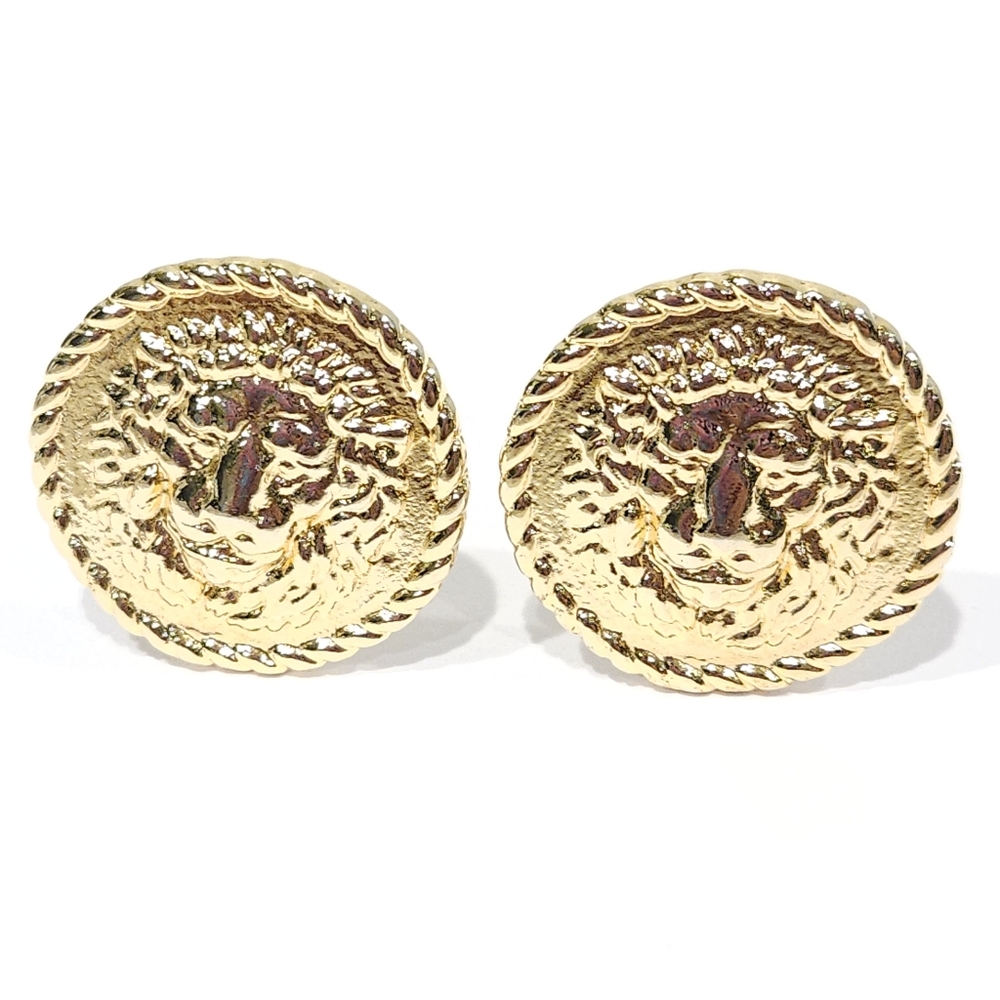 Vintage Versace Lion Coin Earrings 70s 80s Gold Tone Gianni Versace Clip Ons - Picture 17 of 17